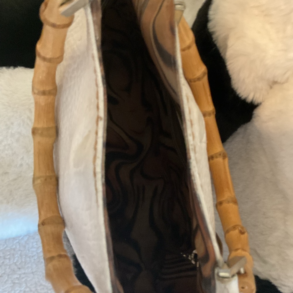 Plinio Visona Italian Leather Bamboo Handle Tote Bag - Picture 5 of 11